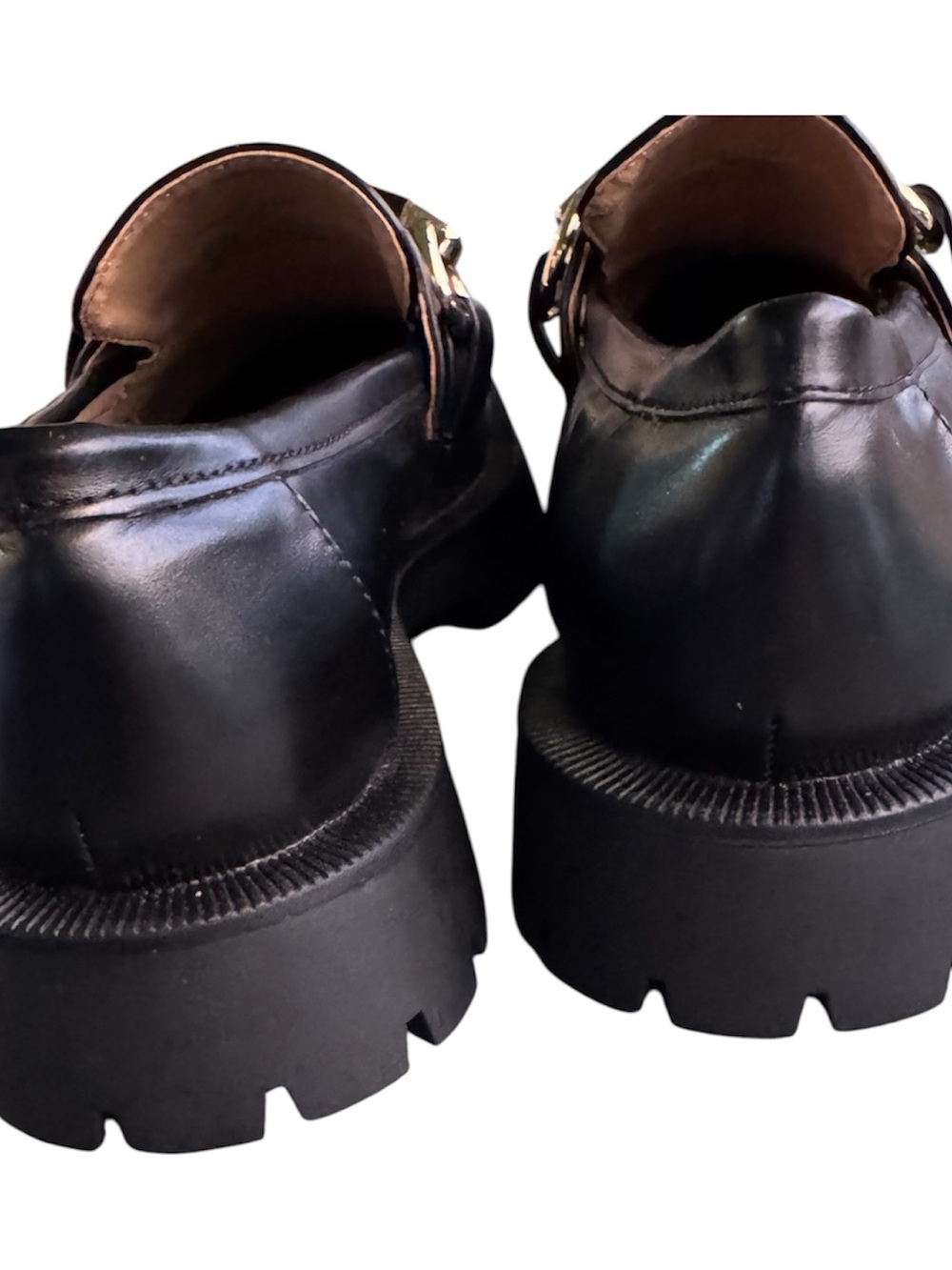 ZARA Black Leather Horsebit Chunky Lug Sole Platform Loafers Size 36 - Picture 10 of 10